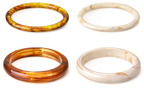 SYGY 4PCS Chunky Acrylic Bangles Bracelets for Women, Geometric Acrylic Resin Wide Thin Bangle Bracelet, Geometric Round Wristbands, Plastic Bracelet for Women