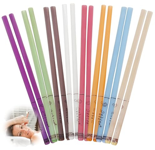 Lot de 16 bougies d’oreilles en cire d’abeille naturelle, bougies coniques creuses parfumées pour le nettoyage doux des oreilles, kit de soin auriculaire avec 6 disques de protection