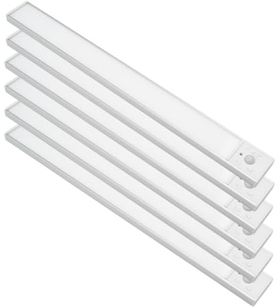 LUXULA 6 Stück LED Schrankbeleuchtung Bewegungsmelder 40cm, Silber | USB wiederaufladbar, magnetisch, 3CCT dimmbar 3000K 4500K 6000K für Kleiderschrank, Küche, Flur und Treppe, kabellos