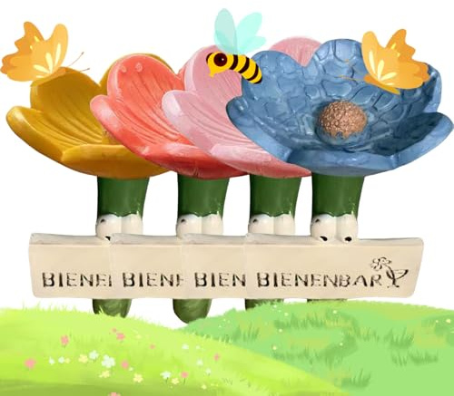 Bee Watering Station - Resin Flower Bee Cups for Garden, Wild Pollinator Water Feeder, Outdoor Insect Drinking Station for Butterflies & Bees (Multicolor_4Pcs)