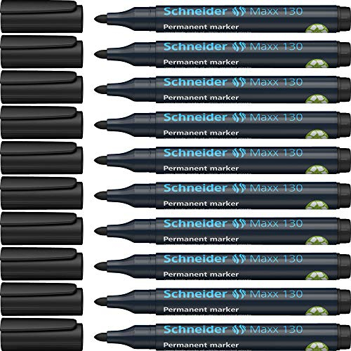 Schneider Maxx 130 Permanent-Marker mit Rundspitze (Strichstärke: 1-3 mm, nachfüllbar) 10er Packung schwarz