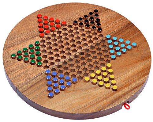 LOGOPLAY Halma tamaño XL - Star Halma - Damas Chinas - Juego de Estrategia - Juego de Mesa Hecho de Madera con Tablero de Juego Redondo y Plegable Multicolor sin Bolsa de Tela