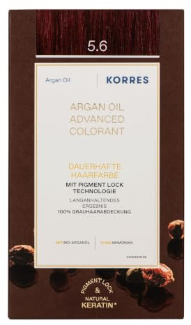 KORRES Argan Oil Colorant – ammoniakfreie Haarfarbe mit Bio-Arganöl Hellbraun Rot 5.6 – 100% Grauhaarabdeckung & vegan für ein langanhaltendes Farbergebnis