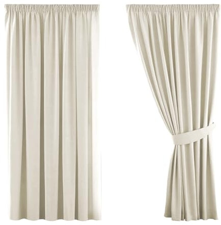 H.Versailtex Blackout Curtains Super Soft Window Treatment Thermal Insulated Pleat Blackout Curtains for Living Room/Bedroom, 46 Width x 54 Drop, 2 Panels, Beige (with Two Matching Tiebacks)