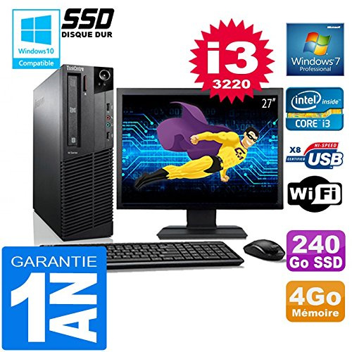 Lenovo PC M92p SFF Core I3-3220 - Disco RAM 4Go, 240 GB SSD Wifi W7, schermo 27 (rigenerato)