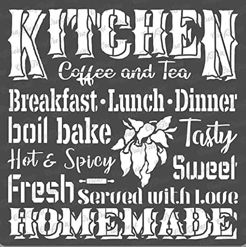 CrafTreat Reusable Kitchen Stencils for Painting on Wood, Canvas, Paper, Fabric, Floor, Wall and Tile - Kitchen - 6x6 Inch - DIY Art and Craft Stencils - Kitchen Quote Stencils for Painting on Wood