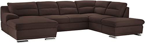 Mivano Wohnlandschaft Coast / Große Schlafcouch in U-Form / Mit Bettfunktion und Stauraum / Recamiere links und Ottomane rechts / 334 x 88 x 217 / Mikrofaser: earth