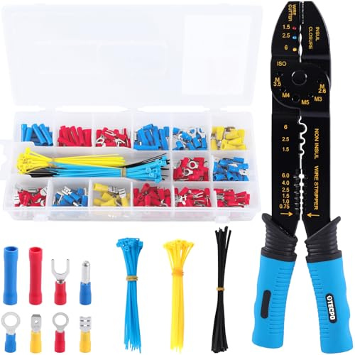 TECPO 300590 Crimpzange Kabelschuhe Set 271-teilig Presszange Kabelschuhzange Elektrische Steckverbinder Quetschverbinder Sortiment