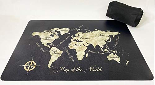 Schreibtischunterlagen Set Map of the World 40 x 60 cm mit schwarzem Stiftemäppchen