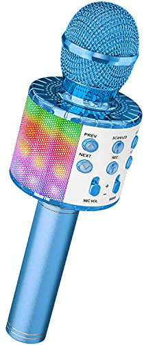 Ankuka Microphone sans Fil Karaoké, Micro Karaoke Enfant avec Lumières LED de Danse, Microphone Bluetooth pour Enfants Fille Garcon pour Fête Chanter Idée Cadeau de Noël Anniversaire Bleu