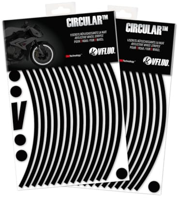 VFLUO Circular,(2er-Pack) Motorroller retroreflektierendes Felgenband-Kit (1 Rad), 3M Technology, Band normaler Breite: 7mm, Schwarz