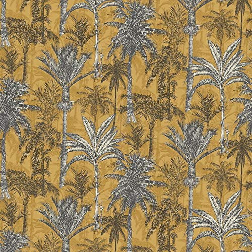 Grandeco Life Hawaiian Palm Ochre Wallpaper 161205 - Tropical Palm Leaf