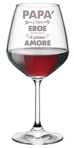 Colorfamily Calice vino con incisione Papà - papà il primo eroe di un flglio il primo amore di una figlia - evento - festa del papà - bicchiere in vetro chiaro, capienza 500 ml
