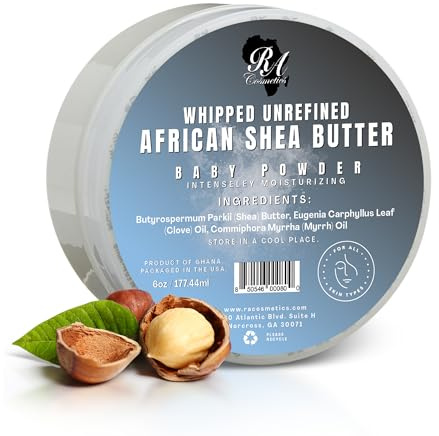RA Cosmetics Whipped Shea Butter Baby Powder - 6oz | 100% Pure & Natural African Shea Butter for Men & Women - Ultimate Handcrafted Moisturizer with Essential Vitamins for Radiant Skin & Luscious Hair