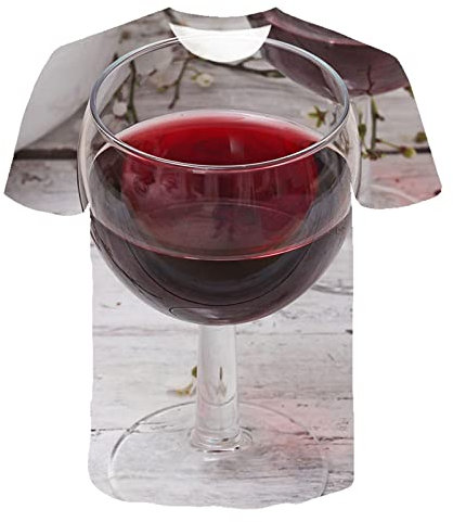 UIOKLMJH Oversize T Shirt Herren Weinglas Gedruckt Kurzes Muster O-Ausschnitt Kurzarm T-Shirt Sommer Hip Hop Tops Lustig, 26108, XL