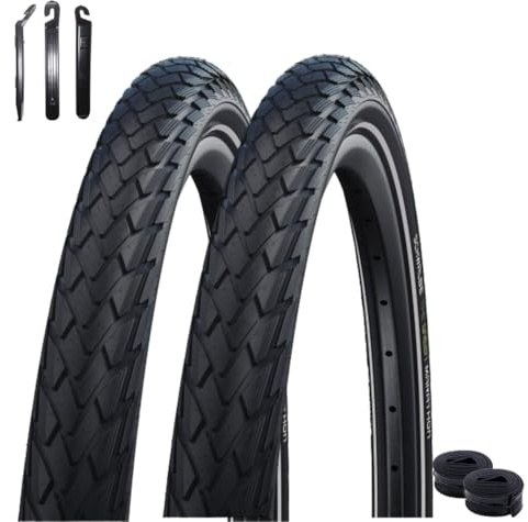 2 x Schwalbe Marathon Fahrradreifen Green Guard Reflex Pannenschutz 40-622 (28 x 1,50) + 2 Schwalbe AV17 Schläuche inkl. 3 Reifenheber