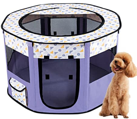 Jaulas portátiles para Perros de para Cachorros de Interior y Exterior,recintos para Gatos,Corral Plegable para Perros,Tienda de campaña para Gatos,Estuche de Transporte para Mascotas (Morado, S)