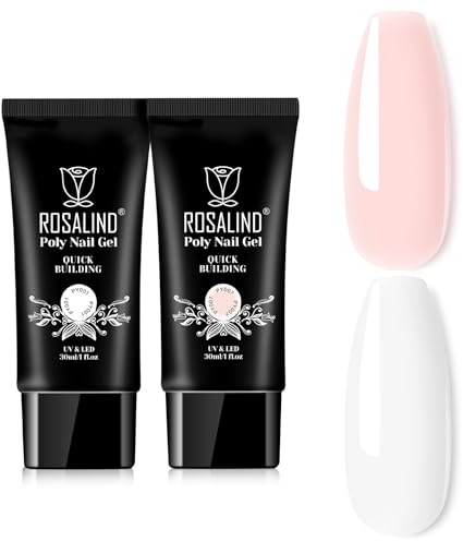 ROSALIND Poly Nägel Gel 2 Farben Rosa Weiß 30ml UV Quick Extension Building | Acrylic Nagelgel Nagelverlängerungs Gel Soak off UV LED Nail Extension Gel für Anfänger Profis Salon Hause DIY