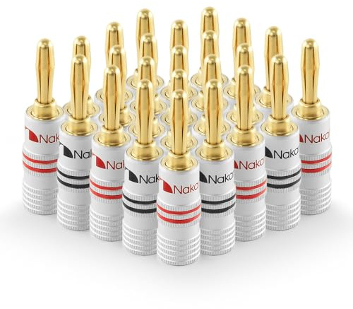 Nakamichi 24K vergoldeter Bananenstecker 12 AWG - 18 AWG Gauge Größe 4mm für Lautsprecher Verstärker Hi-Fi AV Receiver Stereo Heimkino Audiokabel Stecker schraubbar 24 Stück (12-Paare)