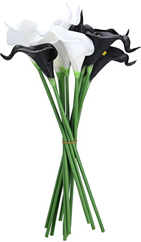 Teahutty 24 piezas de lirio de cala, lirio de cala, blanco y azul, falso de 13 pulgadas, flores de primavera artificiales de tacto real, flores de tigre, lirio de cala, ramo de lirio para decoración