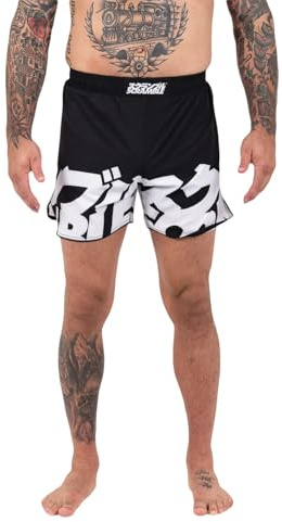 Scramble BAKA MMA Fight Shorts- Black & White. Grappling Training Gym Shorts for Men, Suitable for : BJJ, Muay Thai, Boxing, Kick Boxing, Running & Gym. Martial Arts Workout Clothing- L