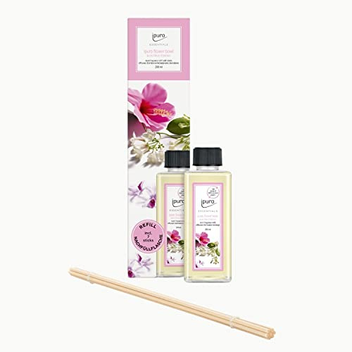 ipuro Flower Bowl – Raumduft-Nachfüller mit blumigen Noten, 200 ml Duftöl Refill inkl. Duftstäbchen