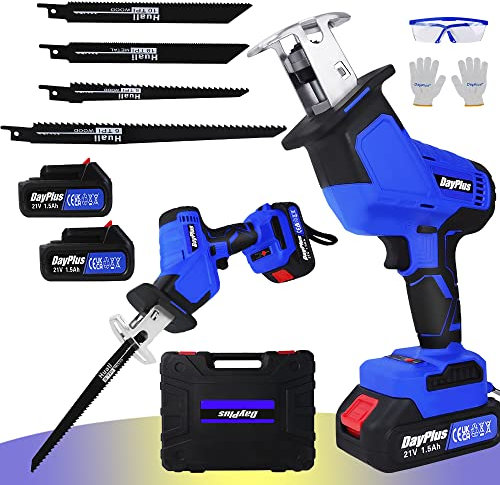 Sega a sciabola a batteria senza spazzole da 21 V, con batteria e caricabatterie, 4 lame per sega elettrica per tagli in metallo e legno, 1900 giri/min, sega universale universale con 2 batterie da