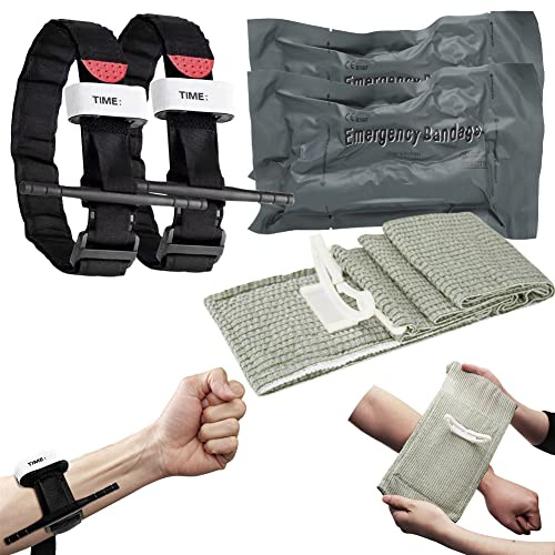 2 st taktiska tourniquets 2 st Israeli-bandage, 15 cm (6 tum) Emergency bandage med vakuumver förpackning för enhandshantering av hemostatisk, nödfall, första hjälpen bandage för vandring
