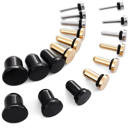 TBOSEN 18PCS Chirurgischer Edelstahl Stretching Kit Plugs Expander Single Flat Top Body Piercing Schmuck Set 14G-00G