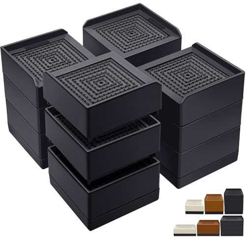 ANNKUT Rialzi per letto da 10,2 cm, confezione da 12 alzate per mobili, resistenti, per scrivania, tavolo, divano, alzate regolabili (quadrate)