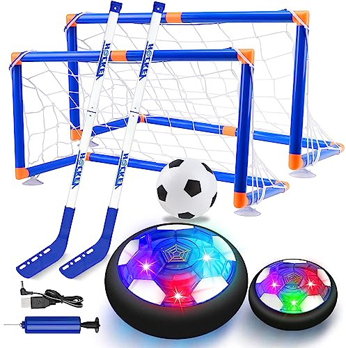 SUNACE Calcio Bambini - 3 in 1 Hover Hockey Kit con 2 Porta da Calcio per Interno All'aperto Giochi Bambini Compleanno Natale Regali per Bambini 3 4 5 6 7 8 9 10 Anni Pallone Calcio Fluttuante