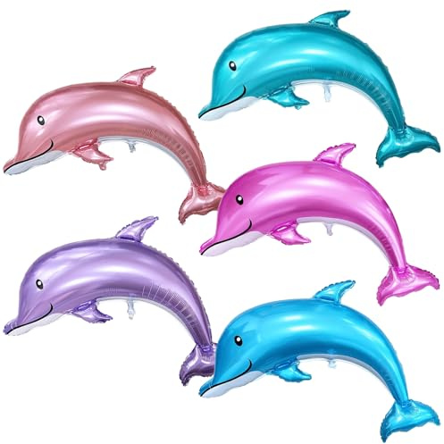 5 Stück Delfin Luftballon Set,Helium Meerestiere Luftballons,Delfins deko | Folienballon Delfin,für Junge Mädchen Geburtstagsdeko,Ozean Thema Party,Kindergeburtstag Partys Dekoration Lieferungen