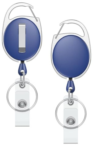 Uniclife 2 Pcs Llavero Retráctil Portaidentificadores Retráctiles Portatarjetas Llavero Retráctil Resistente Carcasa ABS Reforzada Muelle de Acero Inox Cable Nylon 61 cm Mosquetón Anilla Llaves Azul