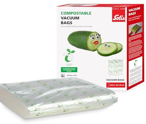 Solis kompostierbare Vakuumbeutel 20x30 cm, 50 Stück, Transparent | Für Vakuumierer, Zum Kochen und Einfrieren, Wiederverwendbar, Ideal für Sous Vide