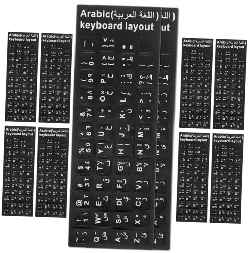 jojofuny 10 Stück Arabische Tastatur Aufkleber Für Laptop Und Desktop Selbstklebende Tastaturetiketten PVC Glänzend Schwarz Mit Weißen Buchstaben Einfache Anwendung Für Computerzubehör