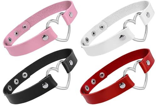 QHFlashbuy Punk Halsband Choker Set 4 Stück PU Leder Halskette Damen Gothic Choker Tattoo Halskette für Halloween Party Schmuck