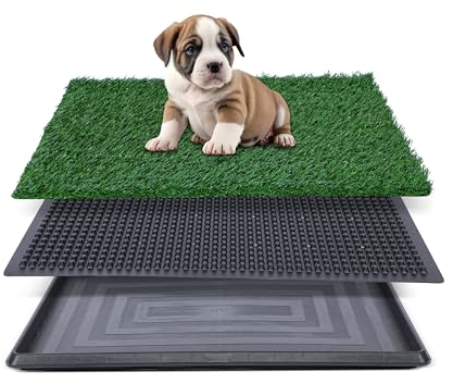 Artificial Dog Grass Pad with Tray for Potty – 16x20 inches Strong Absorbency Grass Pad, Dog Litter Box for Indoor/Balcony/Apartment