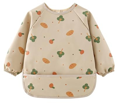 HiABsee bavoir manches longues bebe, Tablier Bebe Pour Manger, Bavoir Imperméable Bébé pour bébé de 6 à 36 mois (Pain)