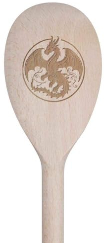 Azeeda 30cm 'Flying Dragon in Circle Frame' Wooden Cooking Spoon (SO00022225)