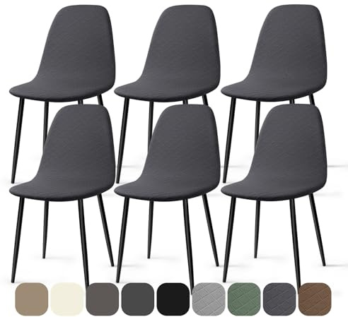 Stolsöverdrag 6 Stycken Stretch Jacquard Matstolsöverdrag Skal Matstolsskydd Modern Matstolar Överdrag Avtagbart Tvättbart Stolsskydd för Matsal Kök Hotell Bankett (Mörkgrå, 6 Stycken)-KL