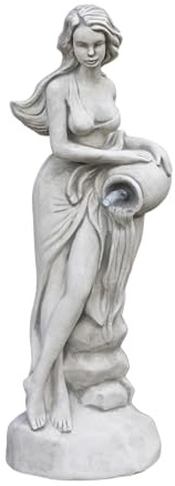 gartendekoparadies.de Statuette Vénus en option avec cours d'eau, Statuette en pierre, hauteur 69 cm, 19 kg, gris, pierre coulée résistante au gel pour l'extérieur