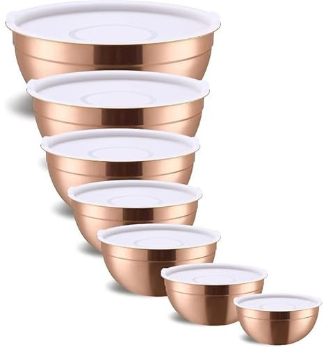 Rose Gold Mixing Bowls with Airtight Lids,Stainless Steel Bowl,Salad Bowls 7 Piece Colorful Nesting Bowl Rose Gold Kitchen(Rose Gold)