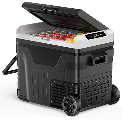 EUHOMY 50L Car Fridge,12V Compressor Fridge -20℃~20℃, Portable Camping Fridge 12/24V DC, 220-240V AC with APP control, Cooler with Wheels for Camping, RV, Travel, Fishing, Outdoor