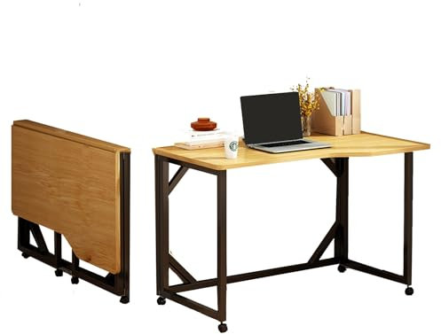 CHYDDU Konferenztisch aus Stahl und Holz, tragbarer Computertisch für Büro, Arbeitszimmer, Klapptisch mit gebogener Kante für Konferenzraum, Schwarz