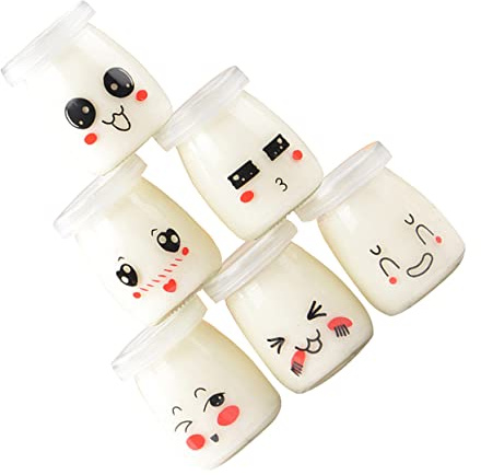 OFFSCH Vasetti Di Yogurt in Vetro 150 Ml Resistenti Al Calore Espressioni Facciali Decorativi Per Dessert e Budino, Barattoli Di Gelatina Piccoli Per Cucina e Conservazione, Set Da 6 Pezzi