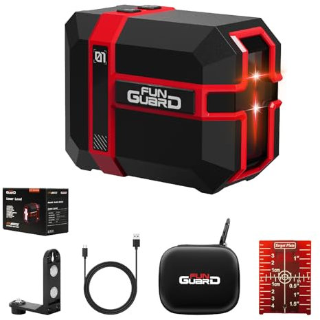 Funguard Red Laser Level Type-C Rechargeable Self Leveling Cross Laser Line with Pulse Mode, 360°Magnetic Bracket for Floor Tiles Construction Home Decoration etc.