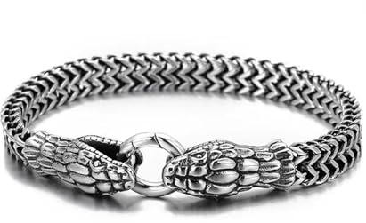 YUEcthynous Bracelet vintage double tête de serpent - Bracelet pour homme - Serpent argenté - Bijou gothique - Décoration adaptée pour les hommes et les femmes, M, Métal, no