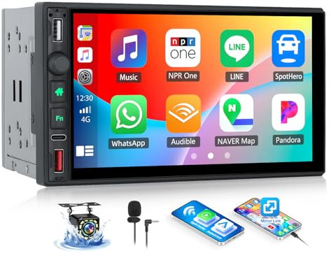 OiLiehu Double Din Car Stereo Wireless CarPlay Android Auto, 7 Car Radio 2 Din with IPS Touchscreen, MP5 Multimedia Player with Mirror Link, Bluetooth, FM/AM/RDS, USB, Type-C, EQ, SWC, Backup Camera
