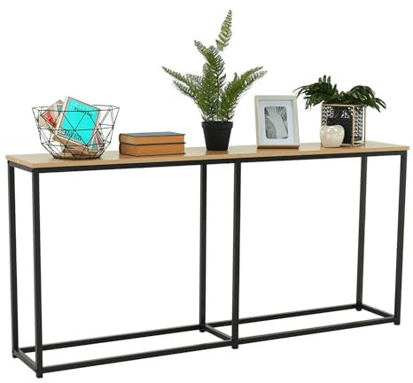 Kondela Konsolentisch Industrial - Schmal 30cm, Schwarz mit Holz Decor, Metall Rahmen, Konsolen Tisch/Regal für Wohnzimmer, Flur, Schlafzimmer, Vielseitig als Ablagetisch oder Dekoration Busta