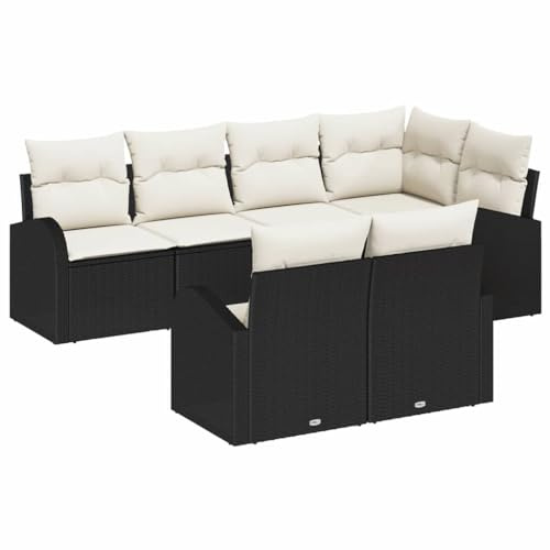 vidaXL Gartensofa-Set 7 STK. Schwarz und Weiß Poly-Rattan